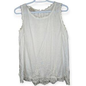 Bellambra Italian 100 Linen White Lace Detail  Sleeveless Blouse Women Small